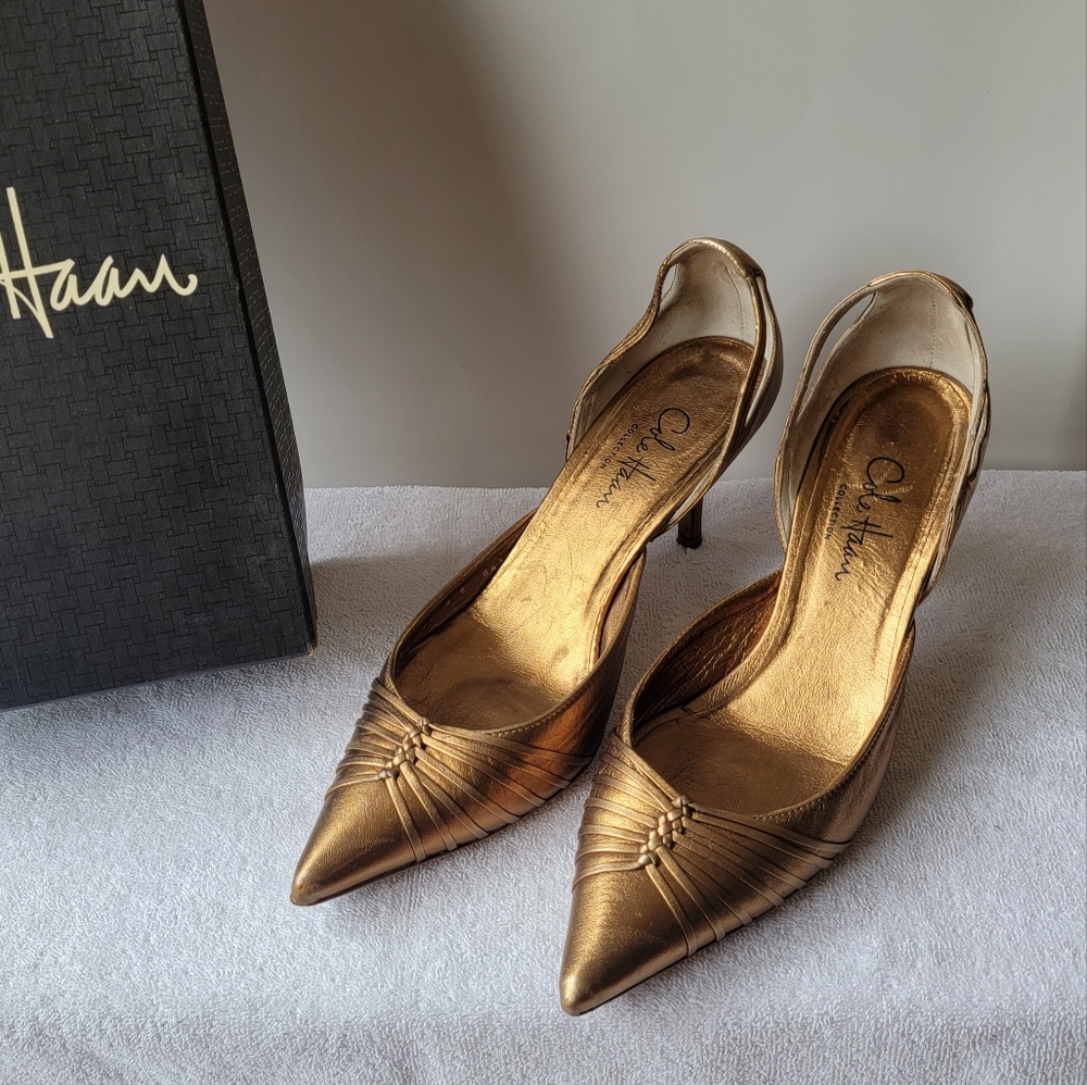 Metallic Gold Copper Pointed Heels